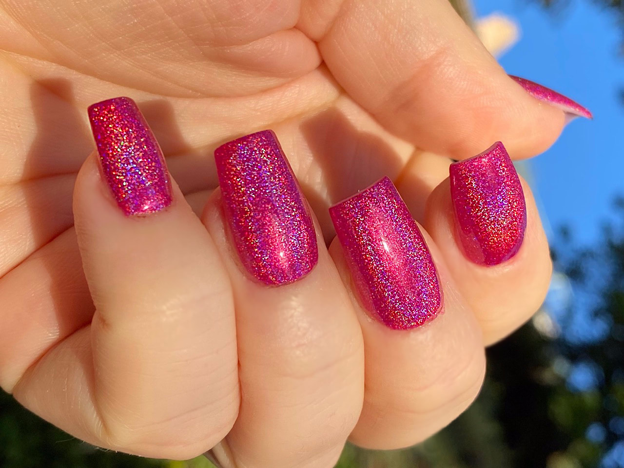 Fuchsia Berry - Holographic: Berry Pink Hot Pink Holographic Rainbow  Custom-Blended Glitter Nail Polish / Indie Lacquer / Polish Me Silly